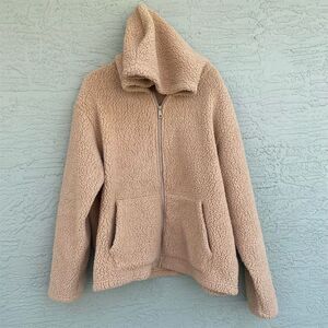 Angel Cult Women's XL Beige Sherpa Fleece Hooded Jacket Mid-Length